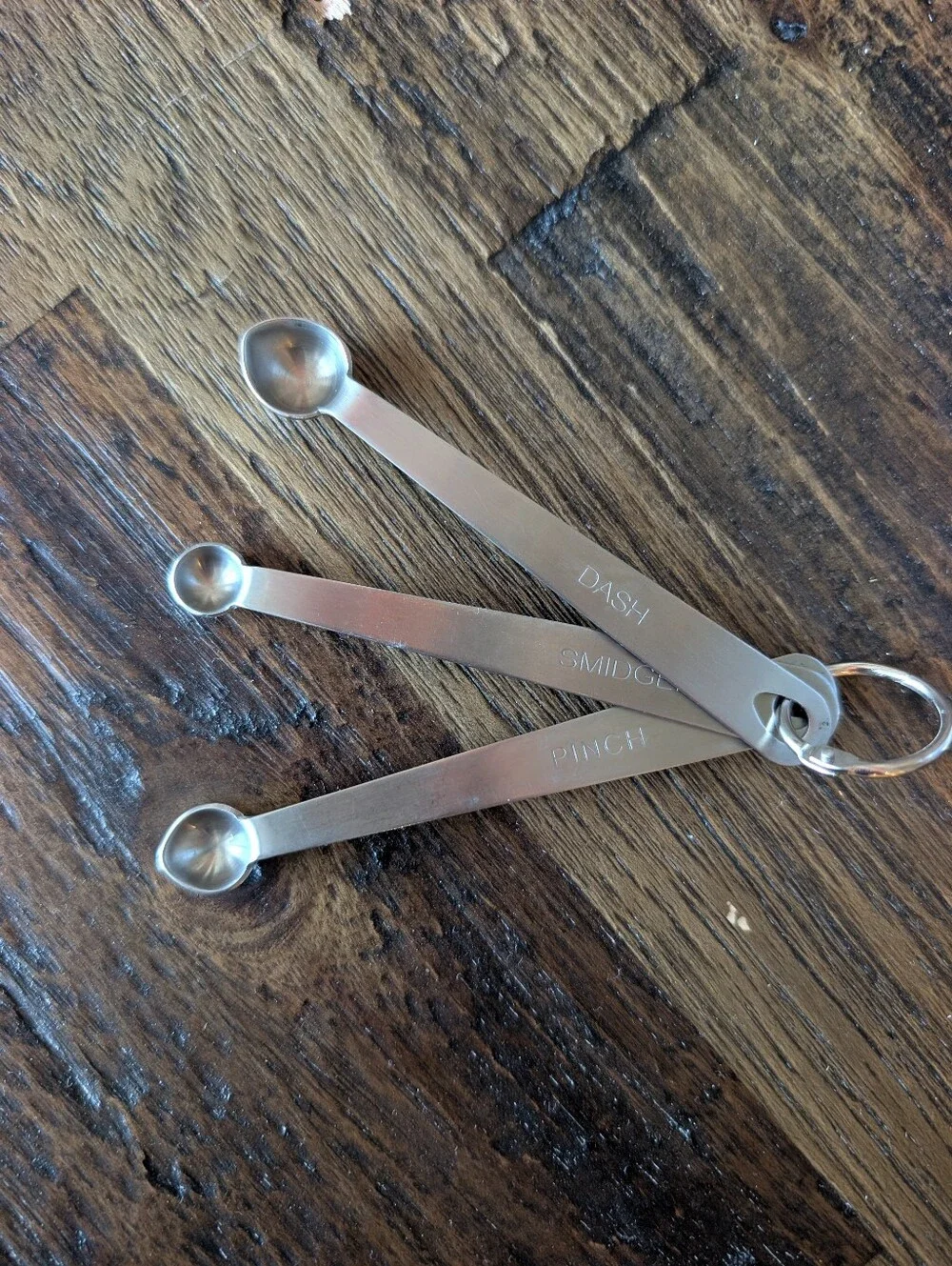 Stainless Steel Measuring Spoons for Dash, Pinch, and Smidgen on Ring